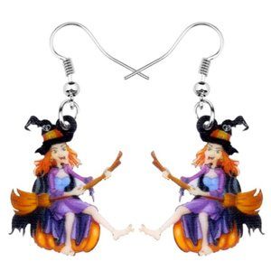 Witch Pumpkin Acrylic Earrings Halloween